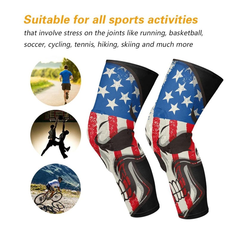 JUNZAN Flag Skull Knee Pads for Basketball Kids Youth Bball Knee Pads with Leg Compression Sleeves Sport Knee Pad for Volleyball Football 1 Pair - Image 5